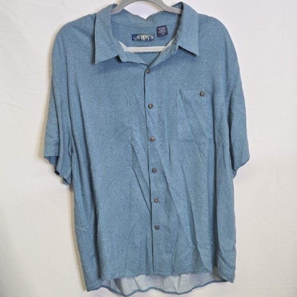 Campia Floral Button‎ Down Shirt Casual Lightweight Comfort Summer, Blue, XL
